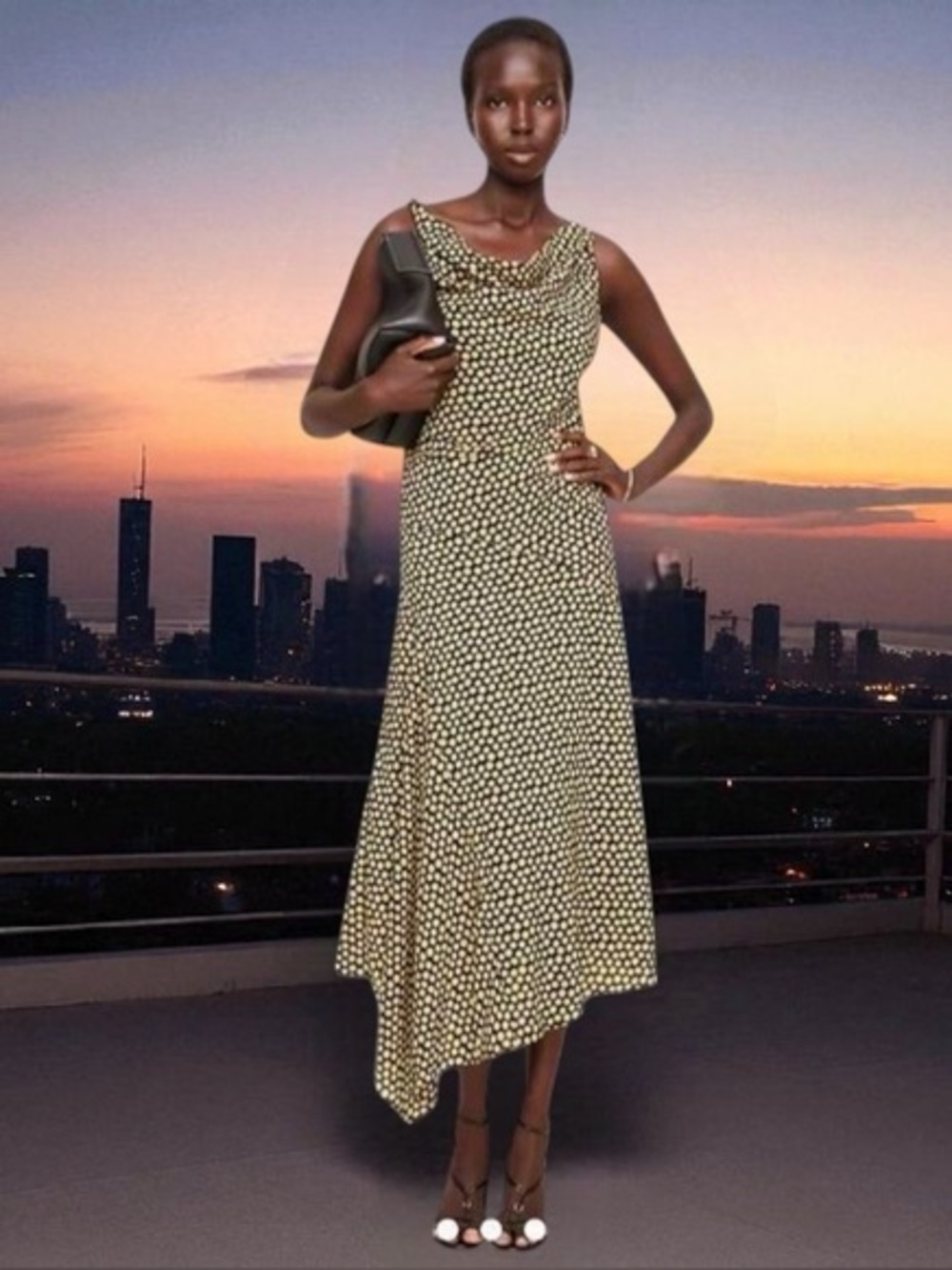 NWT Banana Republic Crepe Knit Twist-Shoulder Dress polka dot midi dress fall